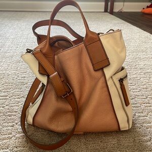 Fossil handbag. Tan and white